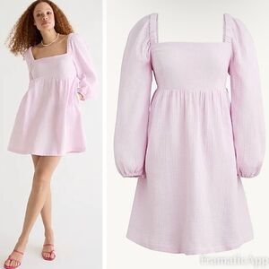 J Crew Square Gauze Light Pink Mini Dress with pockets